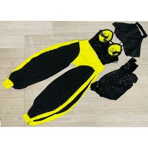 Belly dancing rave costume cosplay yellow black light costume hand made 6-8
